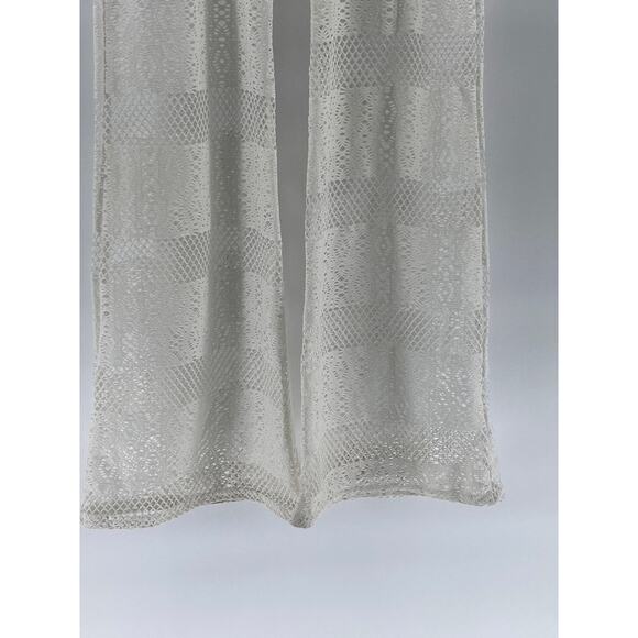 PRETTYLITTLETHING Women's White Mesh Elastic Waist Pull-On Wide-Leg Pant SZ 8 - Picture 5 of 10